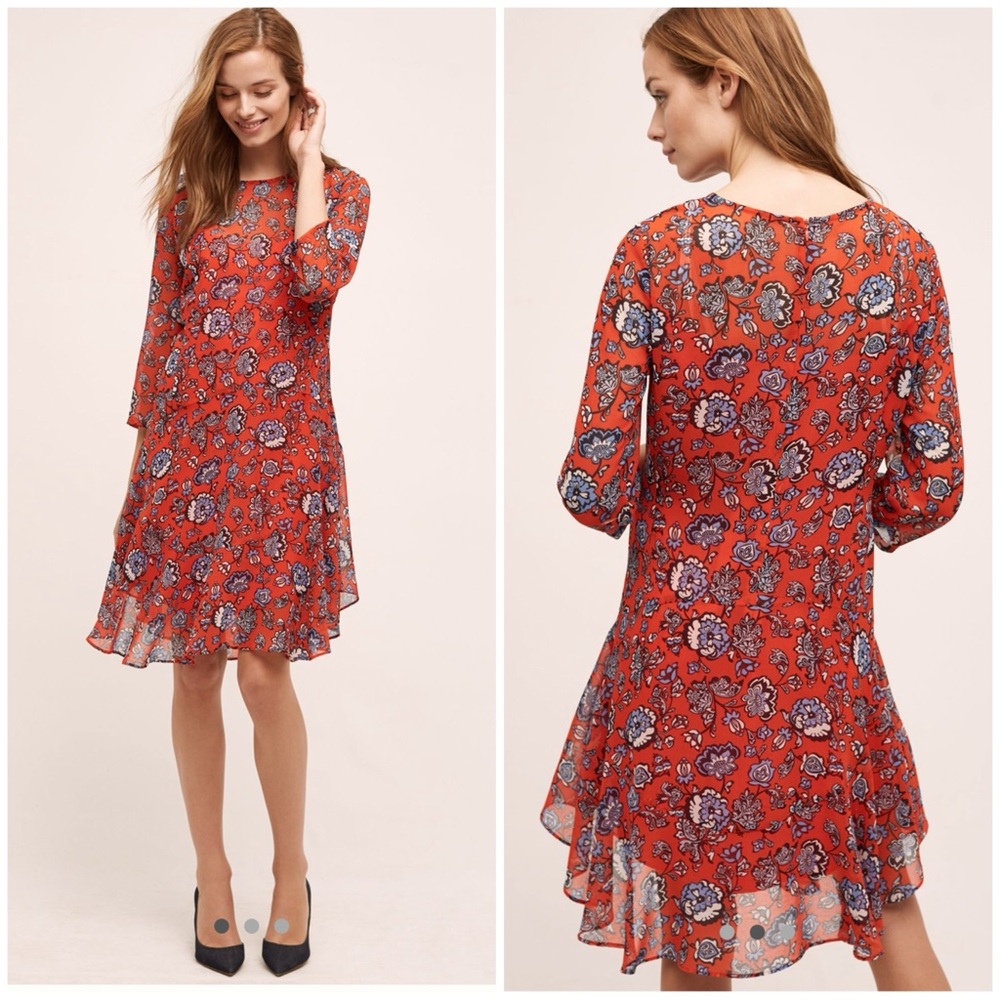 💋Anthropologie Donna Morgan art museum Red and Blue Floral Mini Dress size 4